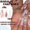 imageBABALAL Long Square Press on Nails Brown Fall Fake Nails Cheetah French Tip Design Y2k Glue ons Nails Heart Pearl Charm Acrylic Nails 24Pcs Handmade Squoval False NailsANB19