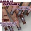 imageBABALAL Long Square Press on Nails Brown Fall Fake Nails Cheetah French Tip Design Y2k Glue ons Nails Heart Pearl Charm Acrylic Nails 24Pcs Handmade Squoval False NailsANB11