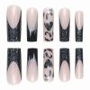 imageBABALAL Long Square Press on Nails Brown Fall Fake Nails Cheetah French Tip Design Y2k Glue ons Nails Heart Pearl Charm Acrylic Nails 24Pcs Handmade Squoval False NailsANB04heart
