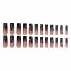 imageBABALAL Long Square Press on Nails Brown Fall Fake Nails Cheetah French Tip Design Y2k Glue ons Nails Heart Pearl Charm Acrylic Nails 24Pcs Handmade Squoval False NailsANB07