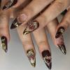 imageBABALAL Press on Nails Almond Medium Fake Nails Orange Glue on Nails 3D Water Ripple Acrylic Nail Design 24Pcs Summer False NailsFNn01Brown