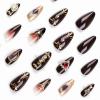 imageBABALAL Press on Nails Almond Medium Fake Nails Orange Glue on Nails 3D Water Ripple Acrylic Nail Design 24Pcs Summer False NailsFNn01Brown