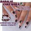imageBABALAL Press on Nails Almond Medium Fake Nails Orange Glue on Nails 3D Water Ripple Acrylic Nail Design 24Pcs Summer False NailsFNn01star