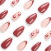 imageBABALAL Press on Nails Almond Medium Fake Nails Orange Glue on Nails 3D Water Ripple Acrylic Nail Design 24Pcs Summer False NailsFNn02brown