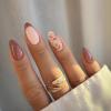 imageBABALAL Press on Nails Almond Medium Fake Nails Orange Glue on Nails 3D Water Ripple Acrylic Nail Design 24Pcs Summer False NailsFNn02brown