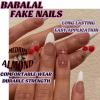imageBABALAL Press on Nails Almond Medium Fake Nails Orange Glue on Nails 3D Water Ripple Acrylic Nail Design 24Pcs Summer False NailsFNn02cherry