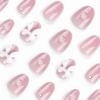 imageBABALAL Press on Nails Almond Medium Fake Nails Orange Glue on Nails 3D Water Ripple Acrylic Nail Design 24Pcs Summer False NailsFNn03bow