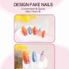 imageBABALAL Press on Nails Almond Medium Fake Nails Orange Glue on Nails 3D Water Ripple Acrylic Nail Design 24Pcs Summer False NailsFNn03orange