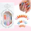 imageBABALAL Press on Nails Almond Medium Fake Nails Orange Glue on Nails 3D Water Ripple Acrylic Nail Design 24Pcs Summer False NailsFNn03orange