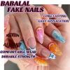 imageBABALAL Press on Nails Almond Medium Fake Nails Orange Glue on Nails 3D Water Ripple Acrylic Nail Design 24Pcs Summer False NailsFNn03orange