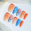imageBABALAL Press on Nails Almond Medium Fake Nails Orange Glue on Nails 3D Water Ripple Acrylic Nail Design 24Pcs Summer False NailsFNn03orange