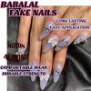 imageBABALAL Press on Nails Almond Medium Fake Nails Orange Glue on Nails 3D Water Ripple Acrylic Nail Design 24Pcs Summer False NailsFNn03purple
