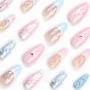 imageBABALAL Press on Nails Almond Medium Fake Nails Orange Glue on Nails 3D Water Ripple Acrylic Nail Design 24Pcs Summer False NailsFNn04heart