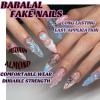 imageBABALAL Press on Nails Almond Medium Fake Nails Orange Glue on Nails 3D Water Ripple Acrylic Nail Design 24Pcs Summer False NailsFNn04heart