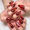 imageBABALAL Press on Nails Almond Medium Fake Nails Orange Glue on Nails 3D Water Ripple Acrylic Nail Design 24Pcs Summer False NailsFNn04red