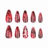 imageBABALAL Press on Nails Almond Medium Fake Nails Orange Glue on Nails 3D Water Ripple Acrylic Nail Design 24Pcs Summer False NailsFNn04red