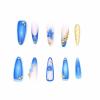 imageBABALAL Press on Nails Almond Medium Fake Nails Orange Glue on Nails 3D Water Ripple Acrylic Nail Design 24Pcs Summer False NailsFNn05blue