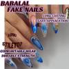 imageBABALAL Press on Nails Almond Medium Fake Nails Orange Glue on Nails 3D Water Ripple Acrylic Nail Design 24Pcs Summer False NailsFNn05blue