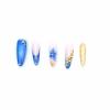 imageBABALAL Press on Nails Almond Medium Fake Nails Orange Glue on Nails 3D Water Ripple Acrylic Nail Design 24Pcs Summer False NailsFNn05blue