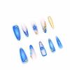 imageBABALAL Press on Nails Almond Medium Fake Nails Orange Glue on Nails 3D Water Ripple Acrylic Nail Design 24Pcs Summer False NailsFNn05blue