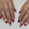 imageBABALAL Press on Nails Almond Medium Fake Nails Orange Glue on Nails 3D Water Ripple Acrylic Nail Design 24Pcs Summer False NailsFNn06bow