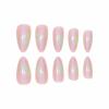imageBABALAL Press on Nails Almond Medium Fake Nails Orange Glue on Nails 3D Water Ripple Acrylic Nail Design 24Pcs Summer False NailsFNn09pink