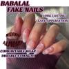 imageBABALAL Press on Nails Almond Medium Fake Nails Orange Glue on Nails 3D Water Ripple Acrylic Nail Design 24Pcs Summer False NailsFNn10pink