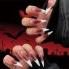 imageBABALAL Press on Nails Long Stiletto Fake Nails Dark Red Goth Glue on Nails White French Tip Acrylic Nails Almond False Nails 24Pcs Punk Halloween Stick on Nails