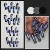 imageBABALAL Square Press on Nails Long Fake Nails Pink French Tip Glue on Nails 3d Flower Butterfly Rhinestone Charm Design Acrylic Nails 24Pcs Manicure Squoval False NailsFnm05blue