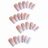 imageBABALAL Square Press on Nails Long Fake Nails Pink French Tip Glue on Nails 3d Flower Butterfly Rhinestone Charm Design Acrylic Nails 24Pcs Manicure Squoval False NailsFnm09white