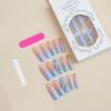 imageBABALAL Square Press on Nails Long Fake Nails Pink French Tip Glue on Nails 3d Flower Butterfly Rhinestone Charm Design Acrylic Nails 24Pcs Manicure Squoval False NailsFnm02blue