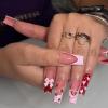 imageBABALAL Square Press on Nails Long Fake Nails Pink French Tip Glue on Nails 3d Flower Butterfly Rhinestone Charm Design Acrylic Nails 24Pcs Manicure Squoval False NailsFnm03pink