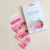 imageBABALAL Square Press on Nails Long Fake Nails Pink French Tip Glue on Nails 3d Flower Butterfly Rhinestone Charm Design Acrylic Nails 24Pcs Manicure Squoval False NailsFnm07strawberry