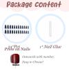 imageBABALAL Square Press on Nails Long Fake Nails Pink French Tip Glue on Nails 3d Flower Butterfly Rhinestone Charm Design Acrylic Nails 24Pcs Manicure Squoval False NailsFnm09blue