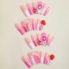 imageBABALAL Square Press on Nails Long Fake Nails Pink French Tip Glue on Nails 3d Flower Butterfly Rhinestone Charm Design Acrylic Nails 24Pcs Manicure Squoval False NailsFnm07strawberry