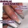 imageBABALAL Square Press on Nails Long Fake Nails Pink French Tip Glue on Nails 3d Flower Butterfly Rhinestone Charm Design Acrylic Nails 24Pcs Manicure Squoval False NailsFnm09white