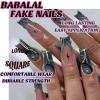 imageBABALAL Square Press on Nails Long Fake Nails Pink French Tip Glue on Nails 3d Flower Butterfly Rhinestone Charm Design Acrylic Nails 24Pcs Manicure Squoval False NailsFnm09gold