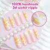 imageBABALAL Square Press on Nails Long Fake Nails Pink French Tip Glue on Nails 3d Flower Butterfly Rhinestone Charm Design Acrylic Nails 24Pcs Manicure Squoval False NailsFnm08yellow