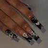 imageBABALAL Square Press on Nails Long Fake Nails Pink French Tip Glue on Nails 3d Flower Butterfly Rhinestone Charm Design Acrylic Nails 24Pcs Manicure Squoval False NailsFnm03black