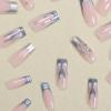 imageBABALAL Square Press on Nails Long Fake Nails Pink French Tip Glue on Nails 3d Flower Butterfly Rhinestone Charm Design Acrylic Nails 24Pcs Manicure Squoval False NailsFnm01sliver