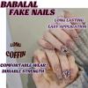 imageBABALAL Square Press on Nails Long Fake Nails Pink French Tip Glue on Nails 3d Flower Butterfly Rhinestone Charm Design Acrylic Nails 24Pcs Manicure Squoval False NailsFnm14pink