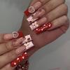 imageBABALAL Square Press on Nails Long Fake Nails Pink French Tip Glue on Nails 3d Flower Butterfly Rhinestone Charm Design Acrylic Nails 24Pcs Manicure Squoval False NailsFnm03pink