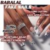 imageBABALAL Square Press on Nails Long Fake Nails Pink French Tip Glue on Nails 3d Flower Butterfly Rhinestone Charm Design Acrylic Nails 24Pcs Manicure Squoval False NailsFnm01sliver