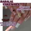 imageBABALAL Square Press on Nails Long Fake Nails Pink French Tip Glue on Nails 3d Flower Butterfly Rhinestone Charm Design Acrylic Nails 24Pcs Manicure Squoval False NailsFnm09y2k