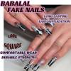 imageBABALAL Square Press on Nails Long Fake Nails Pink French Tip Glue on Nails 3d Flower Butterfly Rhinestone Charm Design Acrylic Nails 24Pcs Manicure Squoval False NailsFnm09black