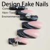 imageBABALAL Square Press on Nails Long Fake Nails Pink French Tip Glue on Nails 3d Flower Butterfly Rhinestone Charm Design Acrylic Nails 24Pcs Manicure Squoval False NailsFnm03black