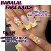 imageBABALAL Square Press on Nails Long Fake Nails Pink French Tip Glue on Nails 3d Flower Butterfly Rhinestone Charm Design Acrylic Nails 24Pcs Manicure Squoval False NailsFnm08yellow