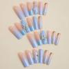 imageBABALAL Square Press on Nails Long Fake Nails Pink French Tip Glue on Nails 3d Flower Butterfly Rhinestone Charm Design Acrylic Nails 24Pcs Manicure Squoval False NailsFnm02blue