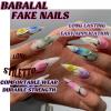 imageBABALAL Stiletto Press on Nails Long Fake Nails Pink Orange French Glue on Nails 3D Gold Chrome Texture Design Y2k Acrylic Nails 24Pcs Almond Stick on Nails Handmade Ombre False Nails SummerANL13