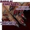 imageBABALAL Stiletto Press on Nails Long Fake Nails Pink Orange French Glue on Nails 3D Gold Chrome Texture Design Y2k Acrylic Nails 24Pcs Almond Stick on Nails Handmade Ombre False Nails SummerANL07spider